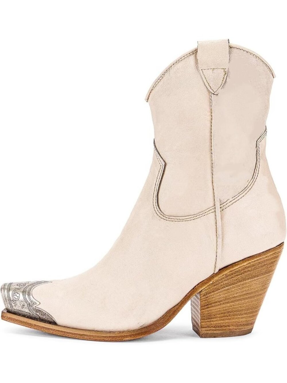 Women's Beige Pull On Casual Block Heels Steel Toe Short Zipper Ankle Boot